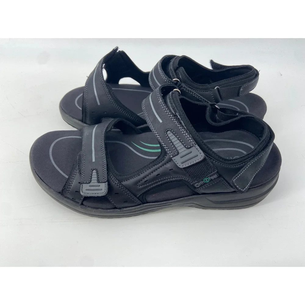 Orthofeet Sandals Men 10.5 EE Wide Black Gemini 566 Orthopedic Comfort Walking